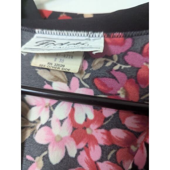 Teddi Of California Vintage Tunic Blouse Black Floral V-neck Size 38* Collared - Picture 8 of 11